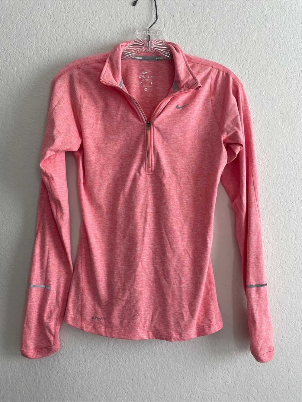 Nike Women’s Pink Heather Dri-FIT Quarter-Zip Long Sleeve Top Size XS